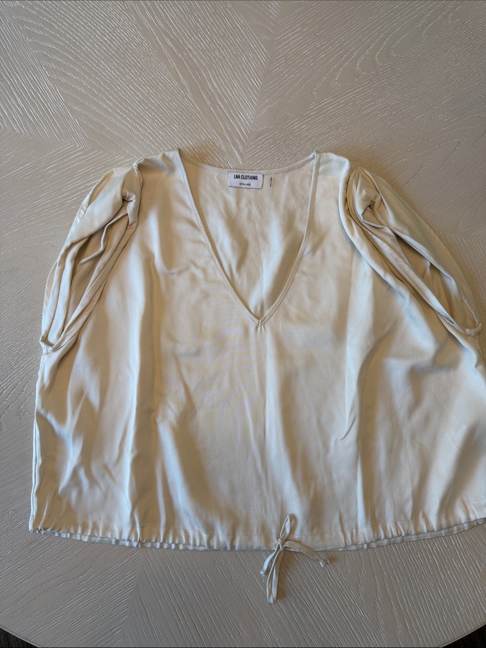 LNA Cream V-Neck Draped Sleeve Blouse